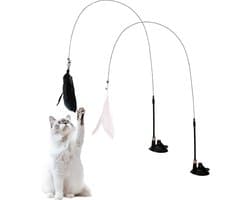 2 stuks kattenhengel, stabiel met zuignappen, interactief kattenspeelgoed, kattenhengel, speelgoed met zuignap, natuurlijk interactief kattenspeelgoed voor katten