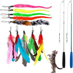 Kattenspeelgoed met Veren, Interactieve Kattenhengel Speelgoed Kattenstaaf Verwisselbaar, Vishengel Speelgoed, 2 Intrekbare Stokjes en 10 Vervangende Veren Bel, Kattenhuisdieren Speeltje — thumbnail 1