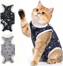 2-delig kattenbody voor katten, na kastratie, sterilisatie, weigeren, anti-rimpel beschermend pak voor buikwonden - Space (S) — thumbnail 1