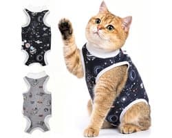 2-delig kattenbody voor katten, na kastratie, sterilisatie, weigeren, anti-rimpel beschermend pak voor buikwonden - Space (S)