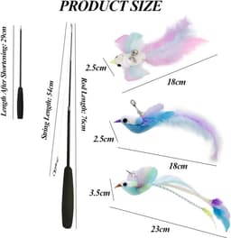 3 vervangbare kattenhengelspeelgoed, vogels in verschillende vormen, met bel uitgeruste kattenveer speelgoed en een telescopische hengel - perfect voor katten om te — thumbnail 4