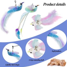 3 vervangbare kattenhengelspeelgoed, vogels in verschillende vormen, met bel uitgeruste kattenveer speelgoed en een telescopische hengel - perfect voor katten om te — thumbnail 2
