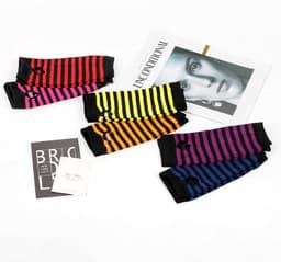Handschoenen voor vrouwen pols met duimgat winter warme rekbare halve vinger handschoenen voor vrouwen mannen zwart paars brede streep — thumbnail 4