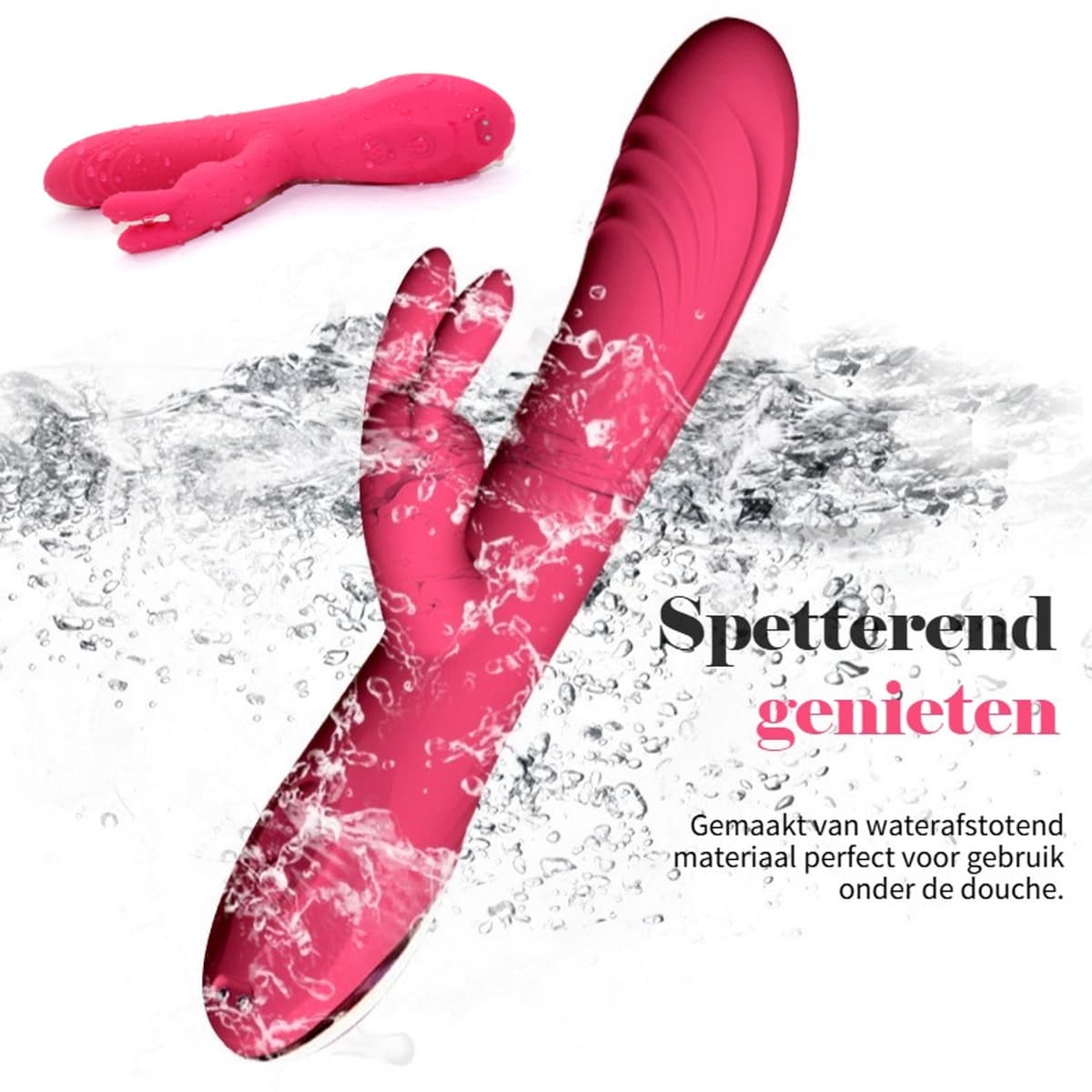 Luxe Konijnen Vibrator - Duo Stimulatie Dildo met G-Spot & Klitoris Functie - Waterdichte G-Spot Vibrator - Magnetisch Oplaadbaar & Stil - 22.5cm - Zacht Zilver & Roze - Inclusief Discret Bezorging — afbeelding 1