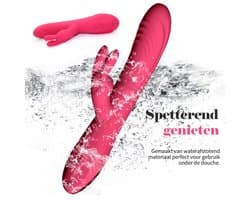 Luxe Konijnen Vibrator - Duo Stimulatie Dildo met G-Spot & Klitoris Functie - Waterdichte G-Spot Vibrator - Magnetisch Oplaadbaar & Stil - 22.5cm - Zacht Zilver & Roze - Inclusief Discret Bezorging