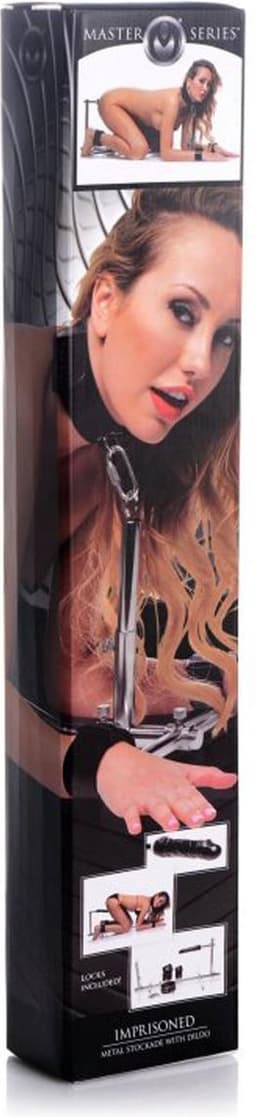 Imprisoned Bondagerek Met Dildo - BDSM set- Bondage set- BDSM Toy set 6 delig- Luxe Sex Speeltjes Kit Met handboeien, enkelboeien, oog masker en kietelaar- SM – Zwart — thumbnail 4