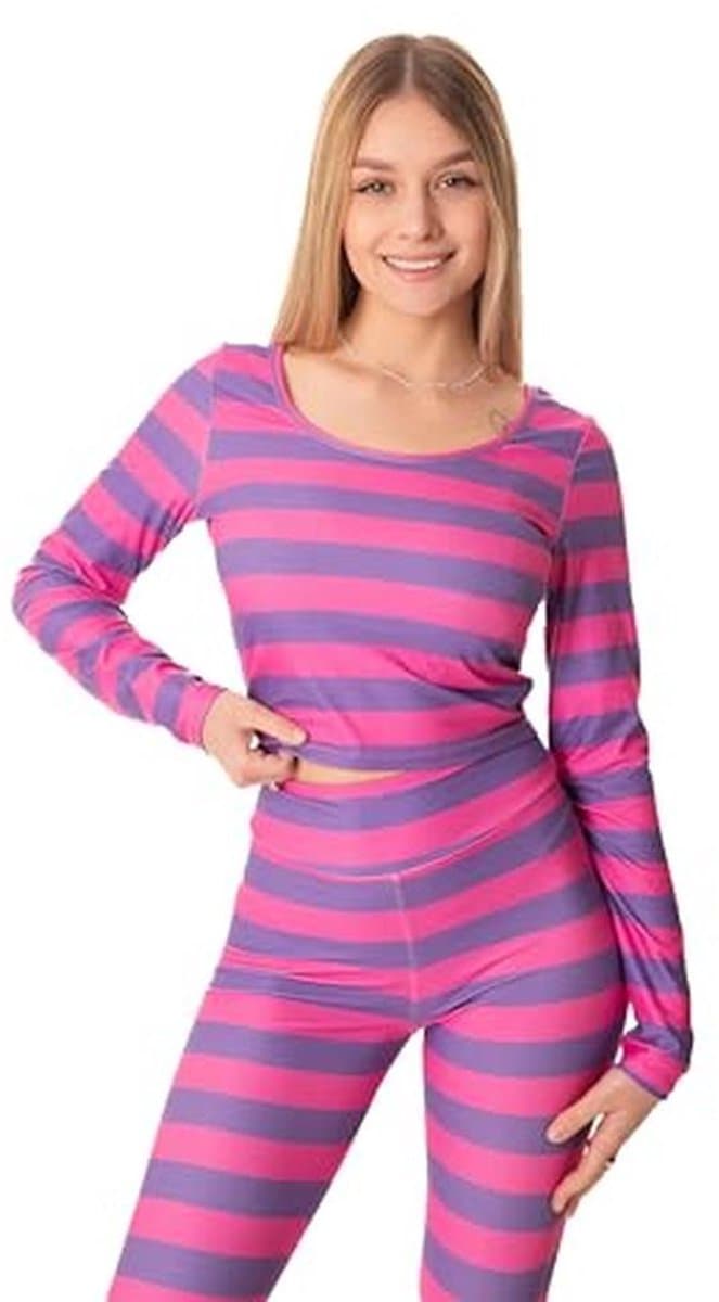 Gestreept kattenkostuum voor dames - crop top shirt en legging voor Halloween cosplay 2024 — afbeelding 1