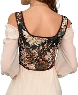 Vintage Bloemen Corset voor Dames, Middeleeuwse Overbust Bustier met Vetersluiting — thumbnail 4