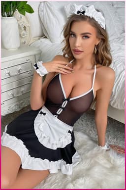 Purple-Daisy Luxe Lolita Maid Kostuum Dames - Carnaval - Halloween - Hotel - Verkleedkleren Volwassenen - Meiden - Kamermeisje PDS0043-Z - Maat L/XL - ZWART — thumbnail 2