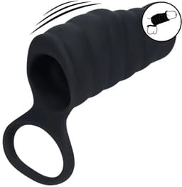 Vibrerende Geribbelde Siliconen Cock Sleeve en Ball Ring - Zwart — thumbnail 8