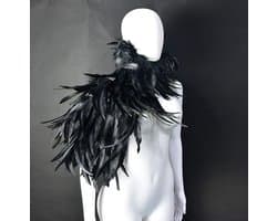 Zwarte Veren Stola Dames – Fetish Feather Cape – Lingerie Styling – Luxe Kinky Look – Statement Lingerie Accessoire – Erotisch Clubwear Styling – Boudoir, Kinky & Burlesque Events – Wasteland, B.I.T.C.H. – One Size – Dare to Undress