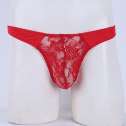 Heren Thong Sissy Lingerie - Elastische Sexy Lace Underwear Jockstrap Bikini G-String Panty Rode Transparante Gay Briefs voor Avondje Uit of Lingerie Nacht — thumbnail 4