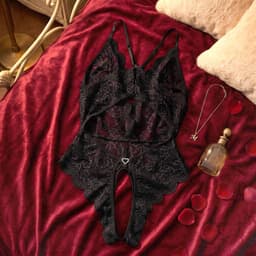 Sexy kanten bodysuit voor dames – diep decolleté, open rug, zwarte erotische lingerie — thumbnail 5