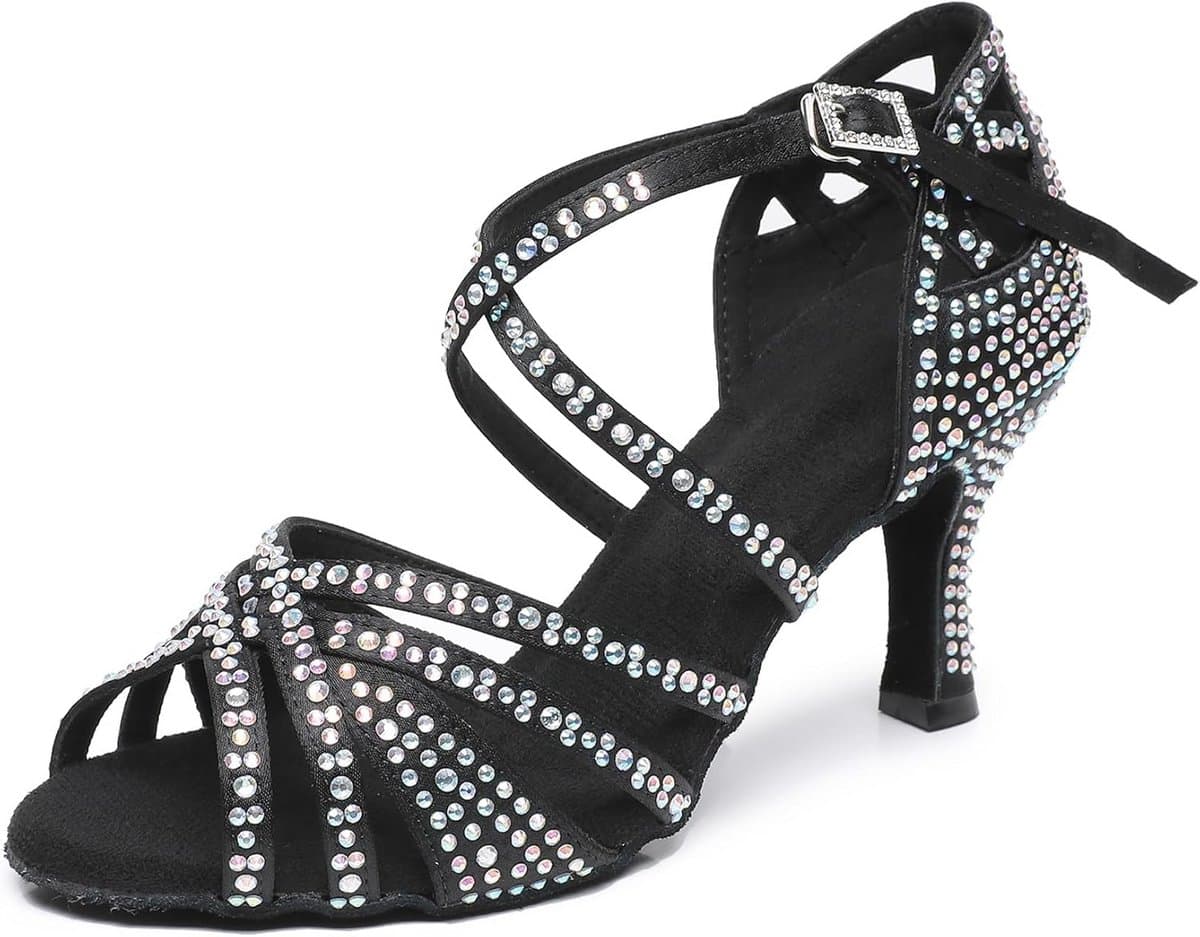 Dames Latijnse Dansschoenen met Strass Stenen - Zwart Ballroom Salsa Tango - Keuze uit 5 of 7 cm Hak — afbeelding 1