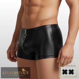 Heren BDSM Boxershort met Ritssluiting Zwart - PU Leder - Sexy Herenondergoed - Maat XL | LS313 — thumbnail 3