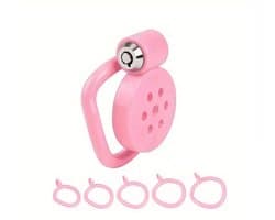 Mini peniskooi - Mini chastity - Roze - kuisheidskooi - sub - kinky - kathether - 5 maat ringen - sleutels - bdsm