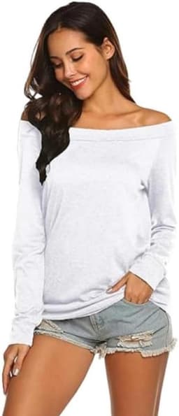 Off-the-Shoulder T-shirt met Lange Mouwen voor Vrouwen – Zacht en Elegante Tops in Verschillende Kleuren — thumbnail 3