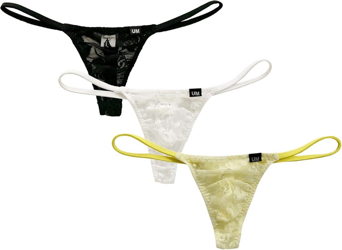 Heren String Slips Sexy Kant Transparant Ademend Ondergoed T-Rug Lage Taille — afbeelding 1
