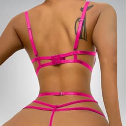 Zeloria Mirella Lingerie Set met Open Kruis – Luxe Kant Bodysuit met Bandjes – Roze – S — thumbnail 2