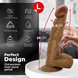Rosebay Realistische Dildo 26 cm - Zachte Siliconen Dildo met Zuignap & Balzak - Dildo voor Mannen en Vrouwen - Licht Bruin — thumbnail 3