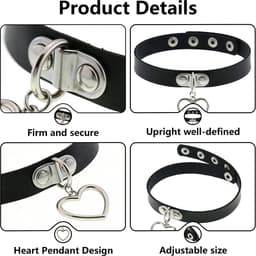 Sleutelbeenketting - Halsomtrek 32 cm~38 cm - Choker met hartvormige hanger - Halsband voor dames - Gotische leren choker - Punkstijl ketting - Choker - Halsband - Halsketting - Metalen choker - Kettingchoker - Bikerchoker - Halsring — thumbnail 4