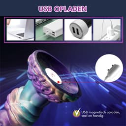 JustFun 4-in-1 Fantasy Vibrator - 25 CM - Dildo met Zuignap - 3 Stuwstanden – 7 Vibratiestanden - Sex Toys voor Mannen & Vrouwen - Monster Anal Plug XXL - Rainbow — thumbnail 5
