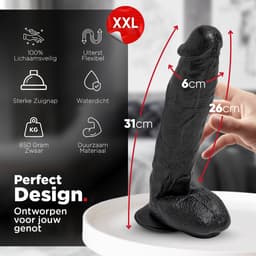 Rosebay XXL Dildo - Grote Dildo - Reusachtige Dildo - Realistische Dildo met Balzak - Dildo met Zuignap - Dildo voor Mannen - Dildo voor Mannen en Vrouwen - XL Dildo - 31cm - Zwart — thumbnail 5
