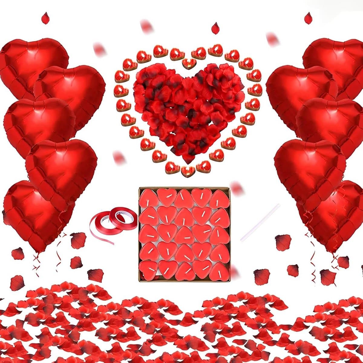 Romantische Theelichtjes en Rozenblaadjes Set voor Valentijnsdag — afbeelding 1