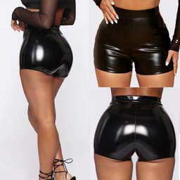 Dames Lakleren Booty Shorts Hoge Taille Mini-Shorts Party Clubwear — thumbnail 3