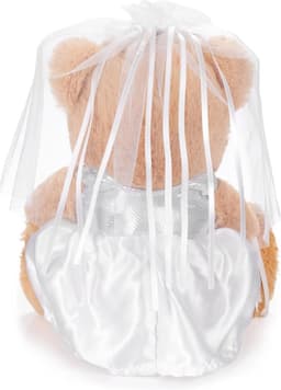 Teddy Bruidspaar in Witte Bruidsjurk – Set van 2 met Sluier en Bloemen – Creatief Geldgeschenk of Huwelijkscadeau – 25 cm — thumbnail 6