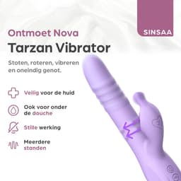 Sinsaa Rabbit Vibrator voor Vrouwen - Tarzan Vibrator met 10 Vibratiestanden - G-Spot & Clitoris Stimulator - 3in1 Vibrators - Dildo met 6 Pulsatiestanden - Seksspeeltjes voor Koppels - Sex Toys voor Vrouwen - Inclusief glijmiddel — thumbnail 2