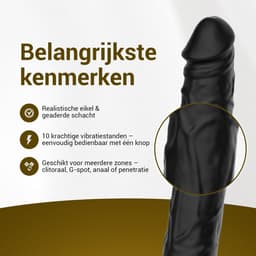 EZlove® Luxe Zwarte Vibrerende Dildo – Realistische Dildo met Eikel & Aders – 10 Vibratiestanden – Siliconen Dildo – Waterproof & Oplaadbaar – Dildo voor Vrouwen & Mannen – 22 cm — thumbnail 2