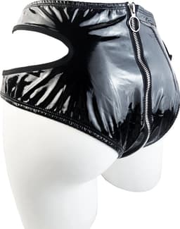 BamBella® Slip Onderbroek - Onesize - Erotische Sexy SM BDSM Lingerie Danes - Zwart ondergoed Datex mix latex en stof wetlook met rits open kruis — thumbnail 8