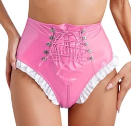 BamBella® Slip Onderbroek - Maat S/M - Erotische Sexy BDSM Lingerie Dames - Roze rits ondergoed Datex mix latex en stof wetlook open kruis — thumbnail 2