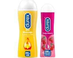 Durex - 2 Glijmiddelen Waterbasis - Play Massage 2/1 Sensitive 200ML - Crazy Cherry 100ML