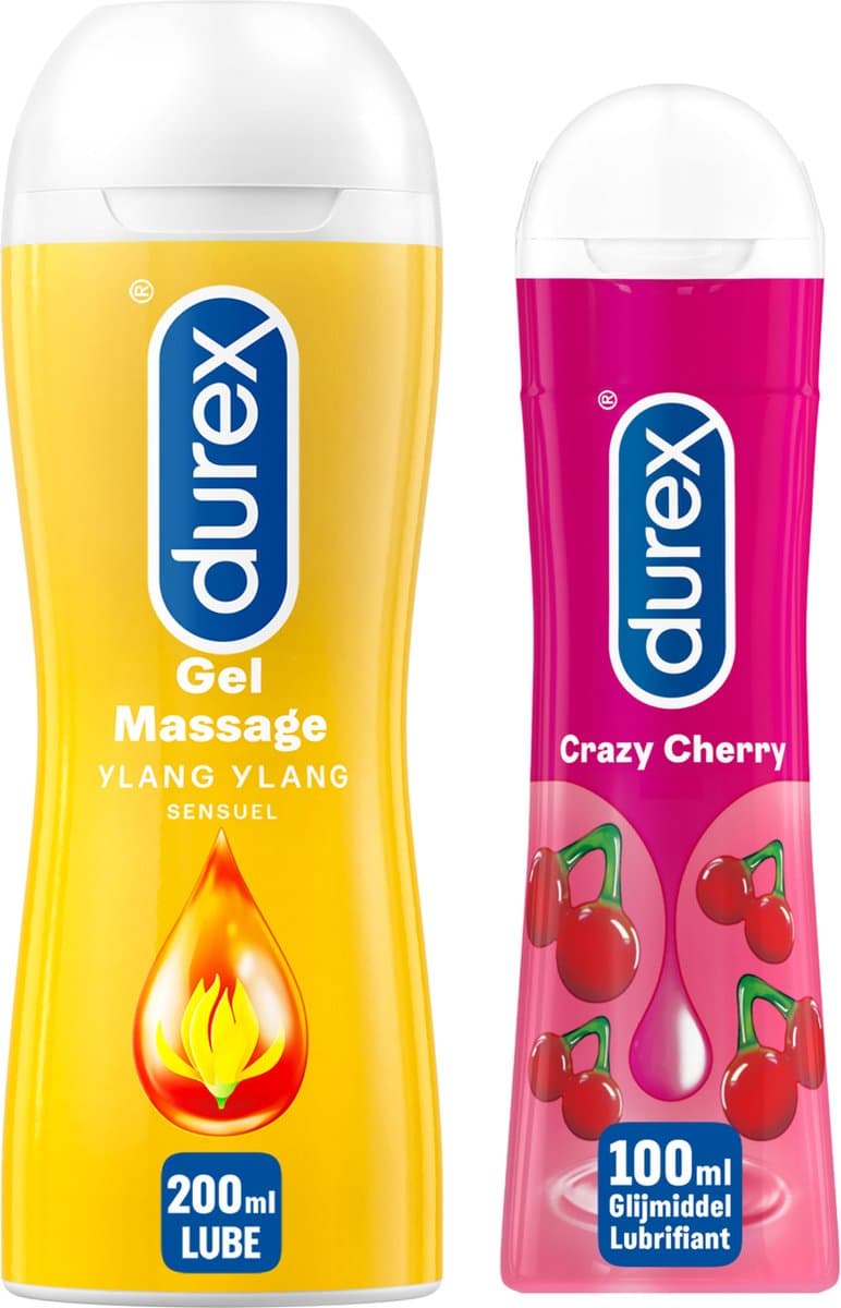 Durex - 2 Glijmiddelen Waterbasis - Play Massage 2/1 Sensitive 200ML - Crazy Cherry 100ML — afbeelding 1