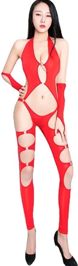 Erotische Uitgeholde Bodysuit - Jumpsuit - Lingerie - Wetlook - Zwart - Rits — thumbnail 1