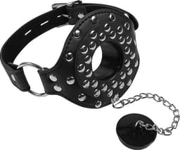 Shots Open Mouth Gag met Stop – Verstelbare BDSM Mondknevel met Hoofdtuig – Zwart — thumbnail 4