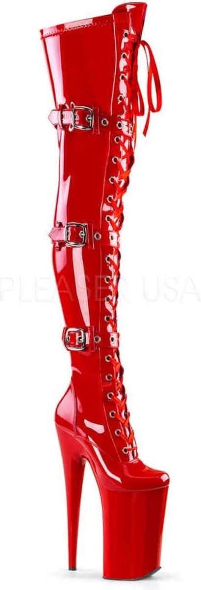 Pleaser - BEYOND3028 Plateau Overknee Laarzen - Paaldans schoenen - 35 Shoes - Rood — afbeelding 1