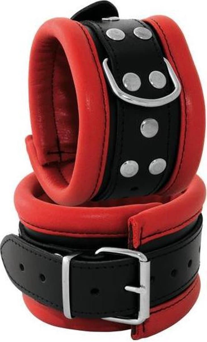 Leren enkelboeien 6.5 cm breed gevoerd -  rood/zwart — afbeelding 1