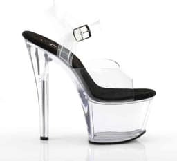 Pleaser - SKY-308 Sandaal met enkelband, Paaldans schoenen - Paaldans schoenen - 45 Shoes - Zwart/Transparant — thumbnail 5