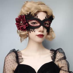 1 stuk - Halloweenkostuummasker - Kanten masker voor dames - Halloweenmasker - Halfgezichtsmasker met sluier - Masker met rode bloemen - Maskeraccessoire - Geschikt voor cosplay, maskerade en Halloween — thumbnail 4