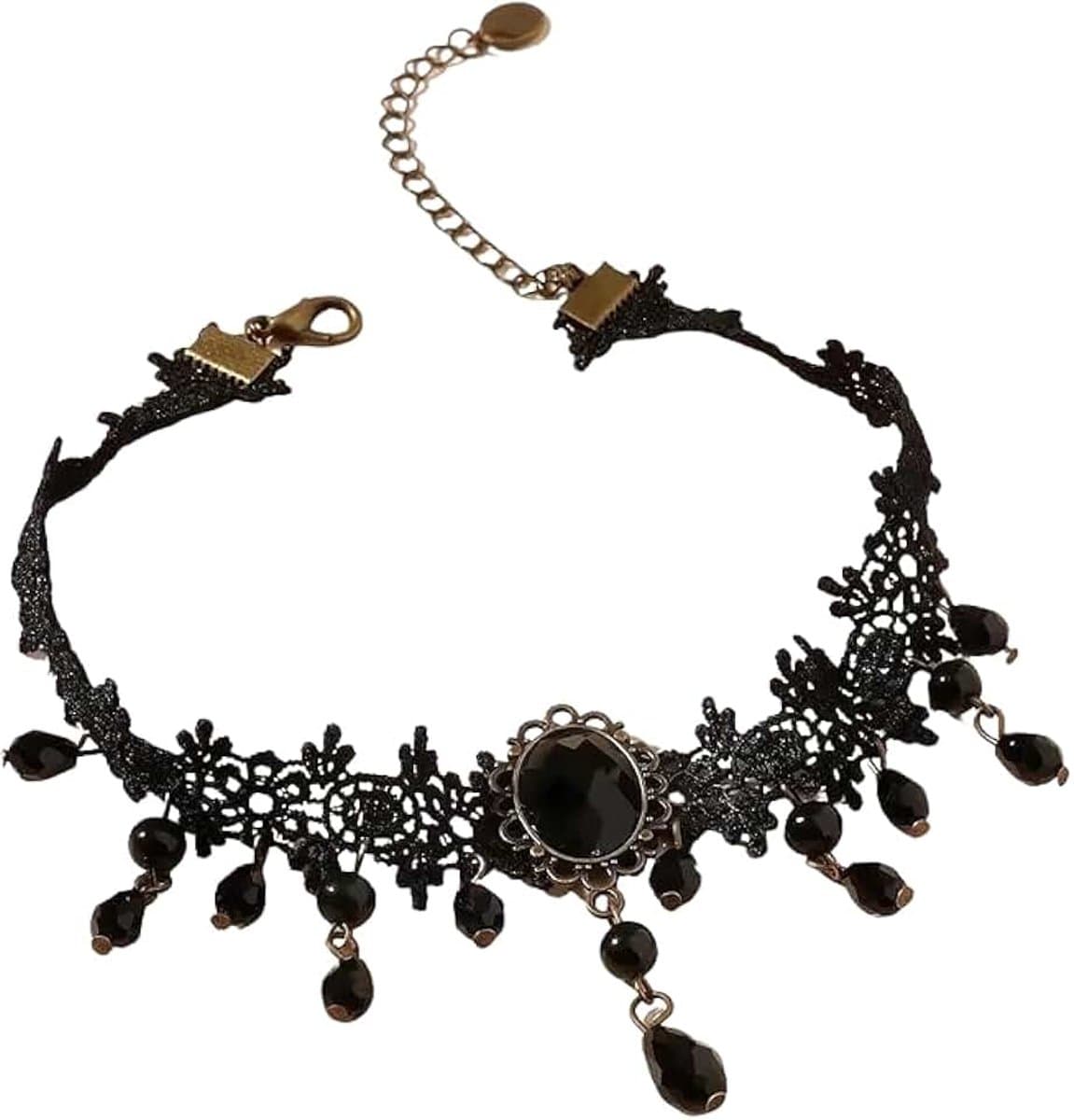 Halsketting voor Vrouwen, Verstelbare Samtleder Halsketting met Spits en Kristal, Gotische Sieraden voor Cosplay en Karneval, Perfect Geschenk voor Speciale Gelegenheden — afbeelding 1