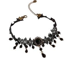 Halsketting voor Vrouwen, Verstelbare Samtleder Halsketting met Spits en Kristal, Gotische Sieraden voor Cosplay en Karneval, Perfect Geschenk voor Speciale Gelegenheden