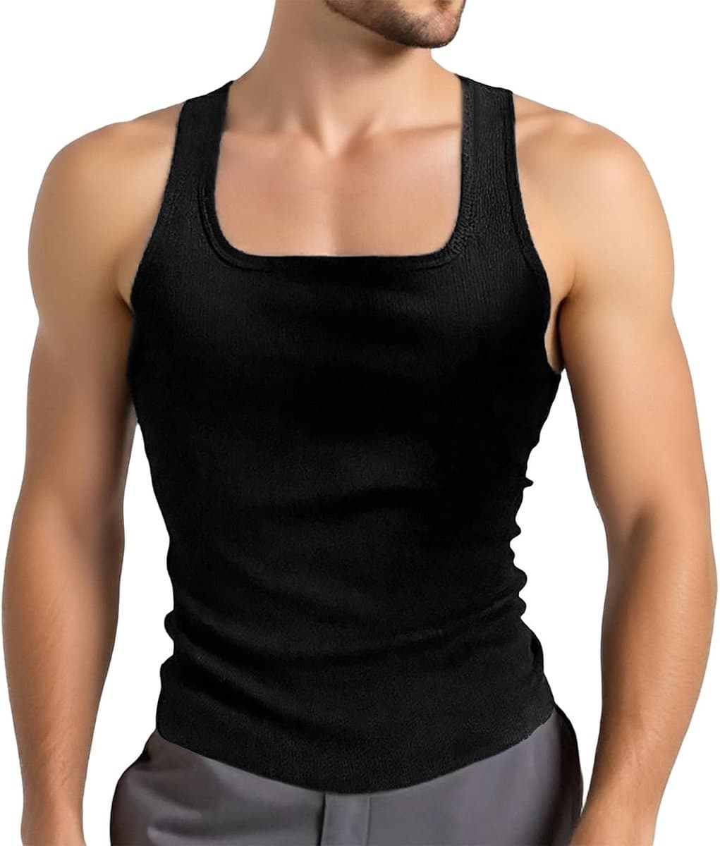 Losse tanktop voor heren, mouwloos, effen, V-hals, opengewerkt, dun — afbeelding 1