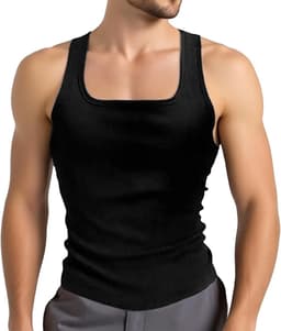 Losse tanktop voor heren, mouwloos, effen, V-hals, opengewerkt, dun — thumbnail 1