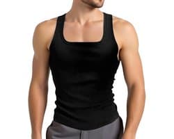Losse tanktop voor heren, mouwloos, effen, V-hals, opengewerkt, dun