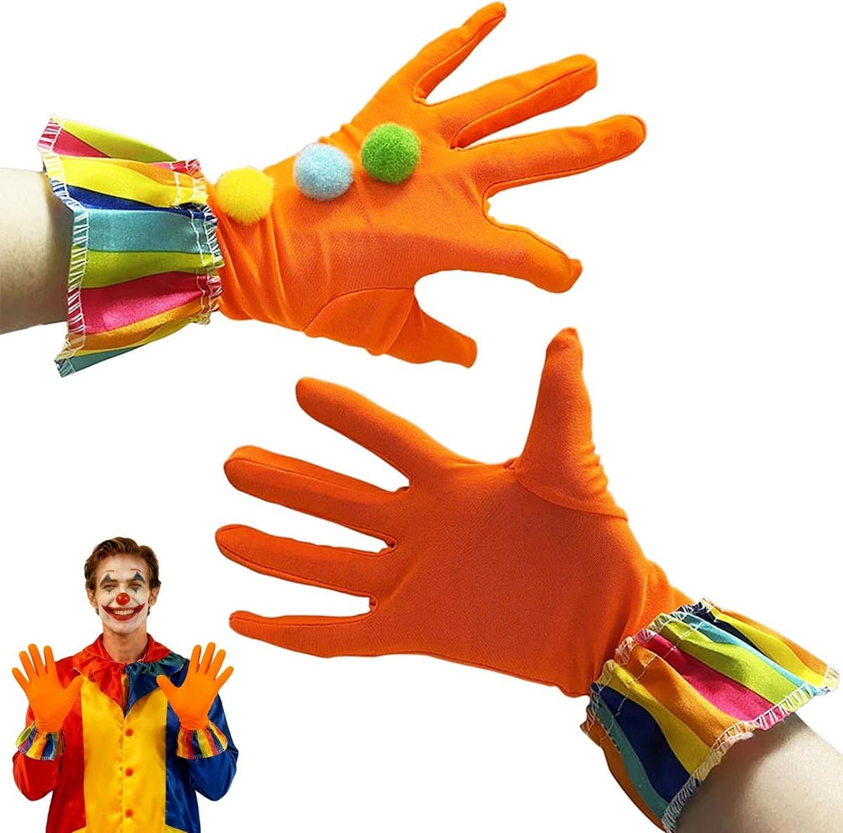 Handschoenen, kleurrijk, clown cosplay handschoenen, clown kostuum accessoire voor carnaval, Halloween, party, cosplay, circus, mannen en vrouwen — afbeelding 1
