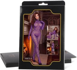 Paarse dames bodystocking met panterprint en open rug – One Size — thumbnail 4