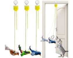 3 stuks kattenspeelgoed, zelfbezigheid, hangend deurframe, elastische vogel met piepgeluid, vliegende vogel, kattenspeelgoed, vliegende vogelspeelgoed voor katten met elastisch touw